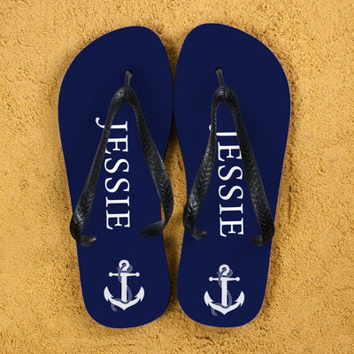 Anchor Style Personalised Flip Flops In Blue And White by Really Cool Gifts Really Cool Gifts