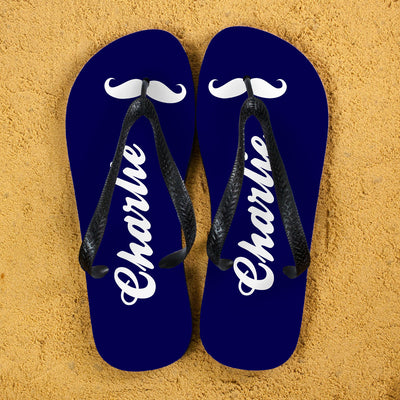Moustache Style Personalised Flip Flops In Navy Blue by Really Cool Gifts