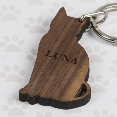 Walnut Wood Cat Shaped Keyring by Really Cool Gifts