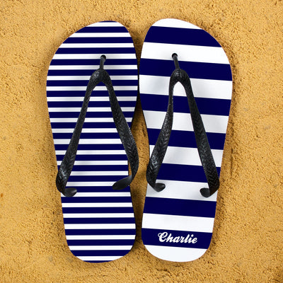 Striped Personalised Flip Flops In Blue by Really Cool Gifts Really Cool Gifts