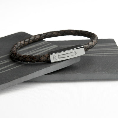Personalised Men's Leather Bracelet With Tube Clasp by Really Cool Gifts Really Cool Gifts