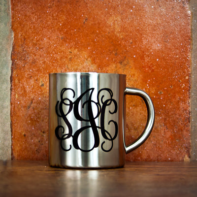 Vine Monogram Silver Outdoor Mug by Really Cool Gifts
