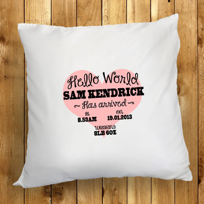 Personalised Hello World New Born Cushion by Really Cool Gifts Really Cool Gifts