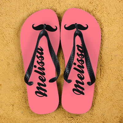 Moustache Style Personalised Flip Flops In Pink by Really Cool Gifts Really Cool Gifts