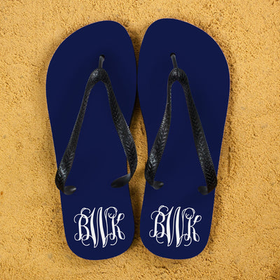 Monogrammed Flip Flops In Blue And White by Really Cool Gifts Really Cool Gifts