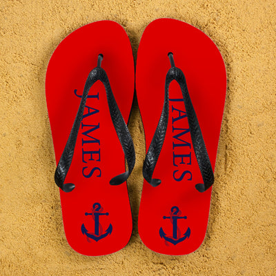 Anchor Style Personalised Flip Flops In Red And Blue by Really Cool Gifts Really Cool Gifts