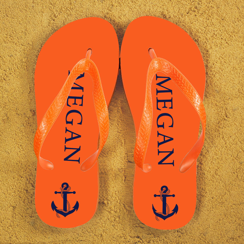 Anchor Style Personalised Flip Flops In Orange And Blue by Really Cool Gifts Really Cool Gifts