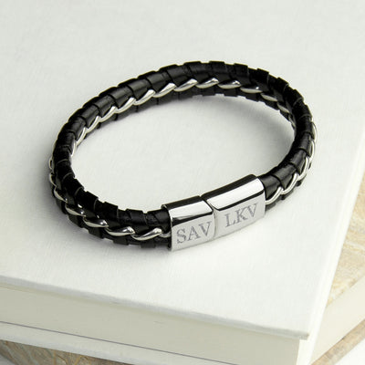 Personalised Men's Metal Detailed Leather Bracelet by Really Cool Gifts Really Cool Gifts