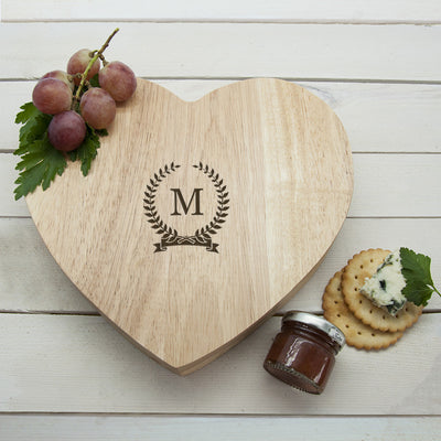 Monogrammed Romantic Wreath Heart Cheese Board by Really Cool Gifts
