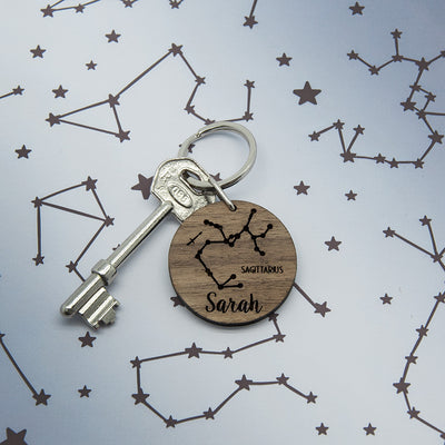 Round Wooden Keyring - Zodiac Sign And Name by Really Cool Gifts Really Cool Gifts