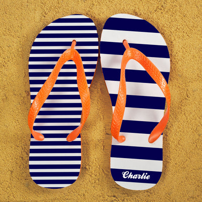 Striped Personalised Flip Flops In Blue And Orange by Really Cool Gifts