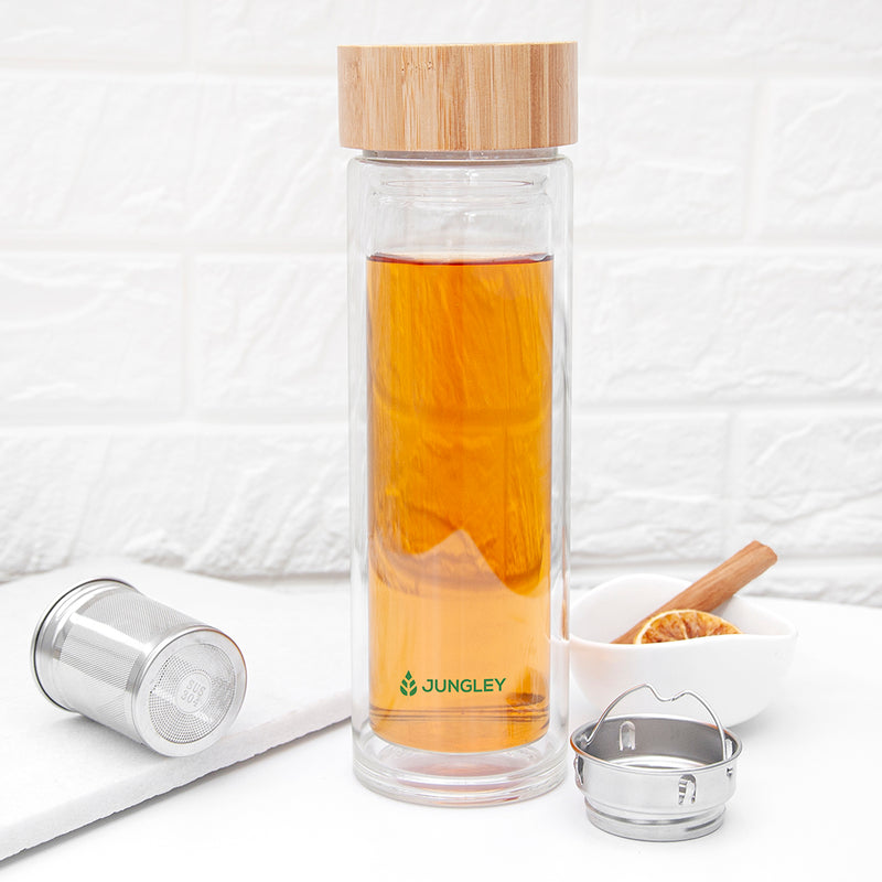 Jungley Glass Tea Tumbler With Bamboo Lid by Really Cool Gifts Really Cool Gifts