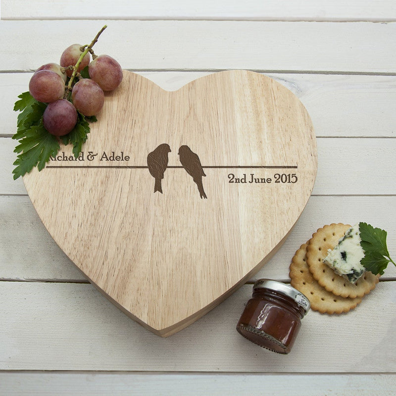 ’Love Birds’ Romantic Heart Cheese Board - No gift wrap, 