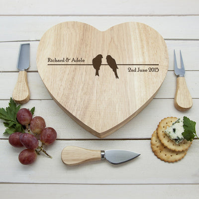 ’Love Birds’ Romantic Heart Cheese Board - Yes, please gift 