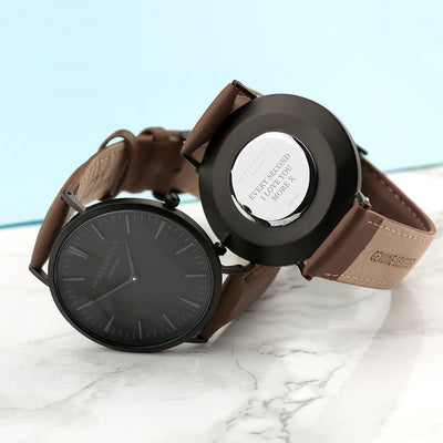 Men's Modern-vintage Personalised Watch With Black Face In Brown by Really Cool Gifts Really Cool Gifts