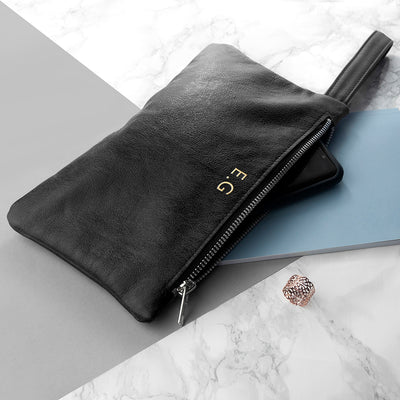 Monogrammed Black Leather Clutch Bag by Really Cool Gifts Really Cool Gifts