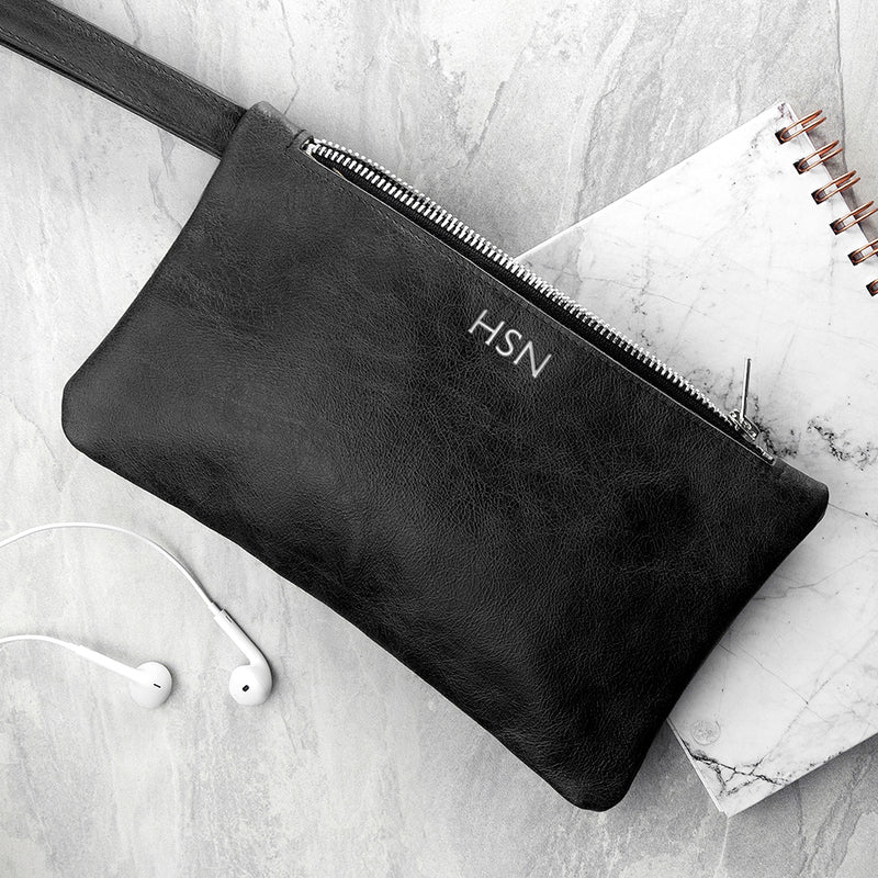 Monogrammed Black Leather Clutch Bag by Really Cool Gifts Really Cool Gifts