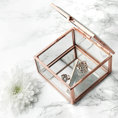 Really Cool Gifts - Personalised Rose Gold Glass Trinket Box
