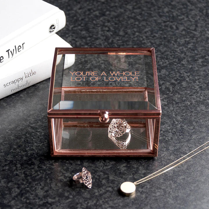 Really Cool Gifts - Personalised Rose Gold Glass Trinket Box