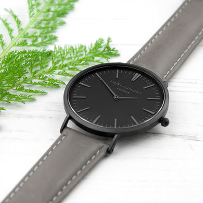 Men's Modern-vintage Personalised Watch With Black Face In Ash by Really Cool Gifts Really Cool Gifts