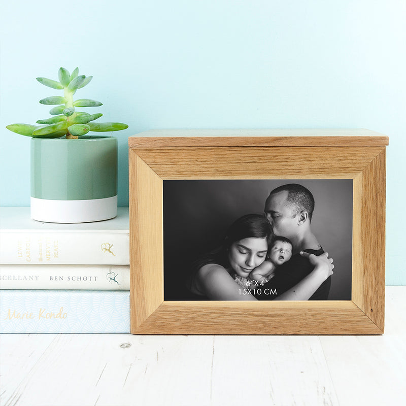 PERSONALISED BABY NAME IN CLOUD MIDI OAK PHOTO CUBE KEEPSAKE BOX BY REALLY COOL GIFTS