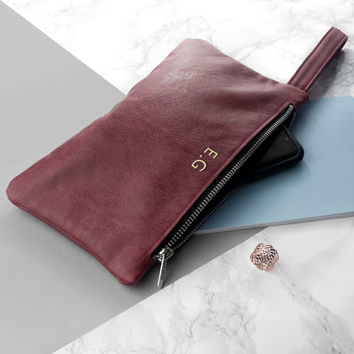 Monogrammed Burgundy Leather Clutch Bag by Really Cool Gifts Really Cool Gifts