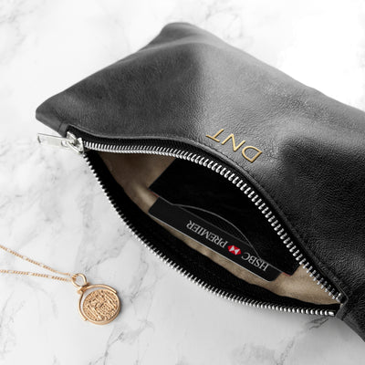 Monogrammed Black Leather Clutch Bag by Really Cool Gifts Really Cool Gifts