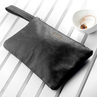 Monogrammed Black Leather Clutch Bag by Really Cool Gifts Really Cool Gifts