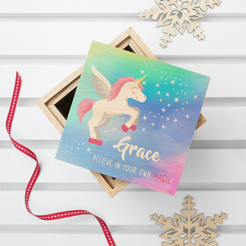 Personalised Baby Unicorn Photo Cube With Rainbow Background by Really Cool Gifts Really Cool Gifts