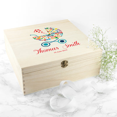 Personalised Pram Baby Boy Memory Box by Really Cool Gifts