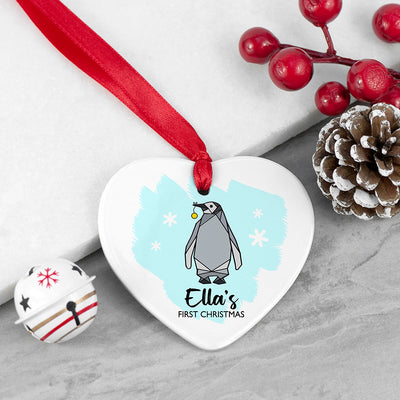 PERSONALISED BABY PENGUIN HEART DECORATION BY REALLY COOL GIFTS
