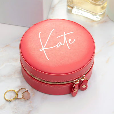 Personalised Coral Round Jewellery Case by Really Cool Gifts Really Cool Gifts