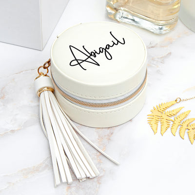 Personalised White Jewellery Case With Tassel by Really Cool Gifts Really Cool Gifts