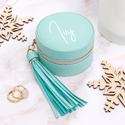 Personalised Turquoise Jewellery Case With Tassel by Really Cool Gifts Really Cool Gifts