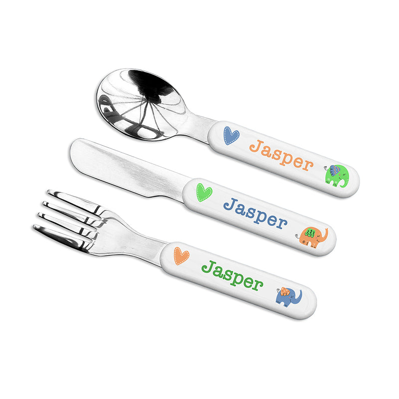Personalised Kids Elephant Cutlery Set - Metal by Really Cool Gifts