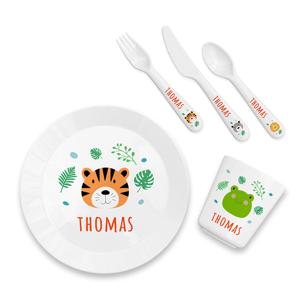 Personalised Kids Jungle Animal Plastic Dining Set by Really Cool Gift ...