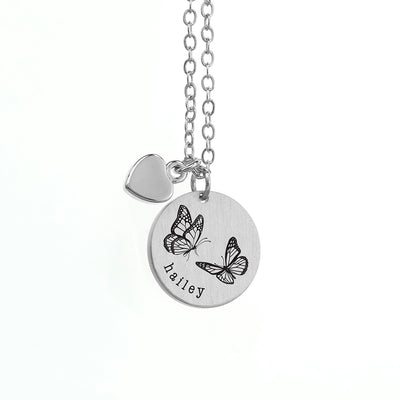 Personalised Butterfly Dance Matte Heart & Disc Necklace by Really Cool Gifts Really Cool Gifts