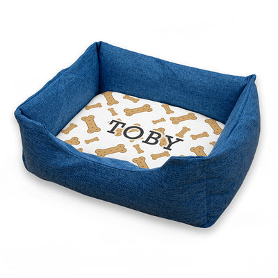 Personalised Blue Comfort Dog Bed With Dog Biscuit Design By Really Cool Gifts Really Cool Gifts
