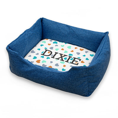Personalised Blue Comfort Dog Bed With Hearts Design by Really Cool Gifts Really Cool Gifts