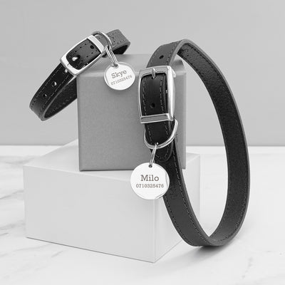 Personalised Classic Black Leather Dog Collar With Tag by Really Cool Gifts Really Cool Gifts