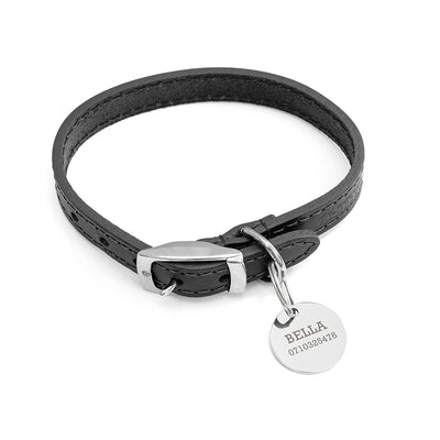 Really Cool Gifts - PERSONALISED CLASSIC BLACK LEATHER DOG COLLAR WITH TAG