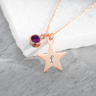 Personalised Rose Gold Star With Birthstone Crystal Necklace by Really Cool Gifts Really Cool Gifts