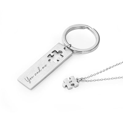 Personalised Perfect Fit Puzzle Piece Necklace & Keyring Set by Really Cool Gifts Really Cool Gifts