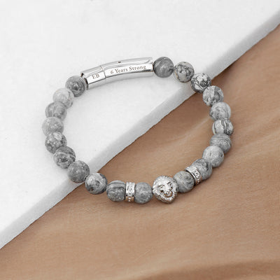 Personalised Men'S Silver Lion Jasper Stone Bracelet by Really Cool Gifts Really Cool Gifts