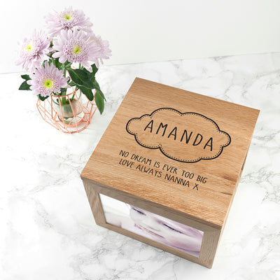 Personalised Baby Name In Cloud Oak Photo Keepsake Box by Really Cool Gifts Really Cool Gifts