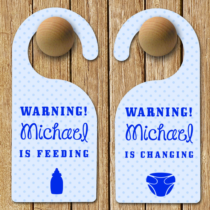 Personalised Baby Warning Door Hanger In Blue By Really Cool Gifts
