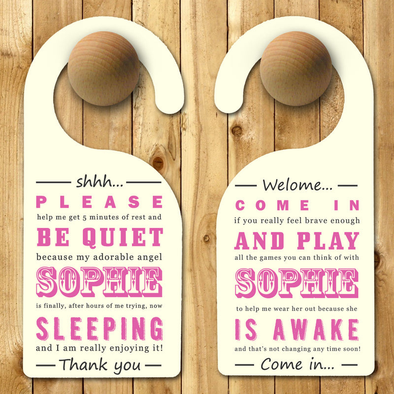 Personalised Baby Door Hanger In Pink By Really Cool Gifts