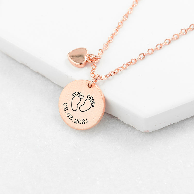 Personalised Baby Feet Matte Heart & Disc Necklace by Really Cool Gifts Really Cool Gifts