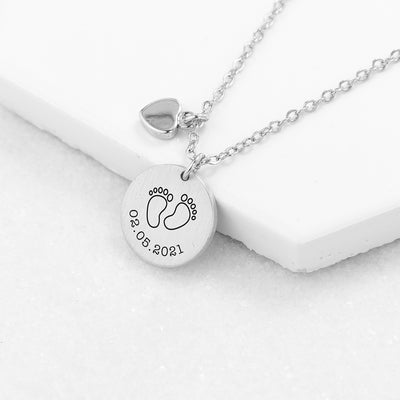 Personalised Baby Feet Matte Heart & Disc Necklace by Really Cool Gifts Really Cool Gifts