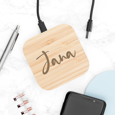 Personalised Bamboo Wireless Charger by Really Cool Gifts Really Cool Gifts